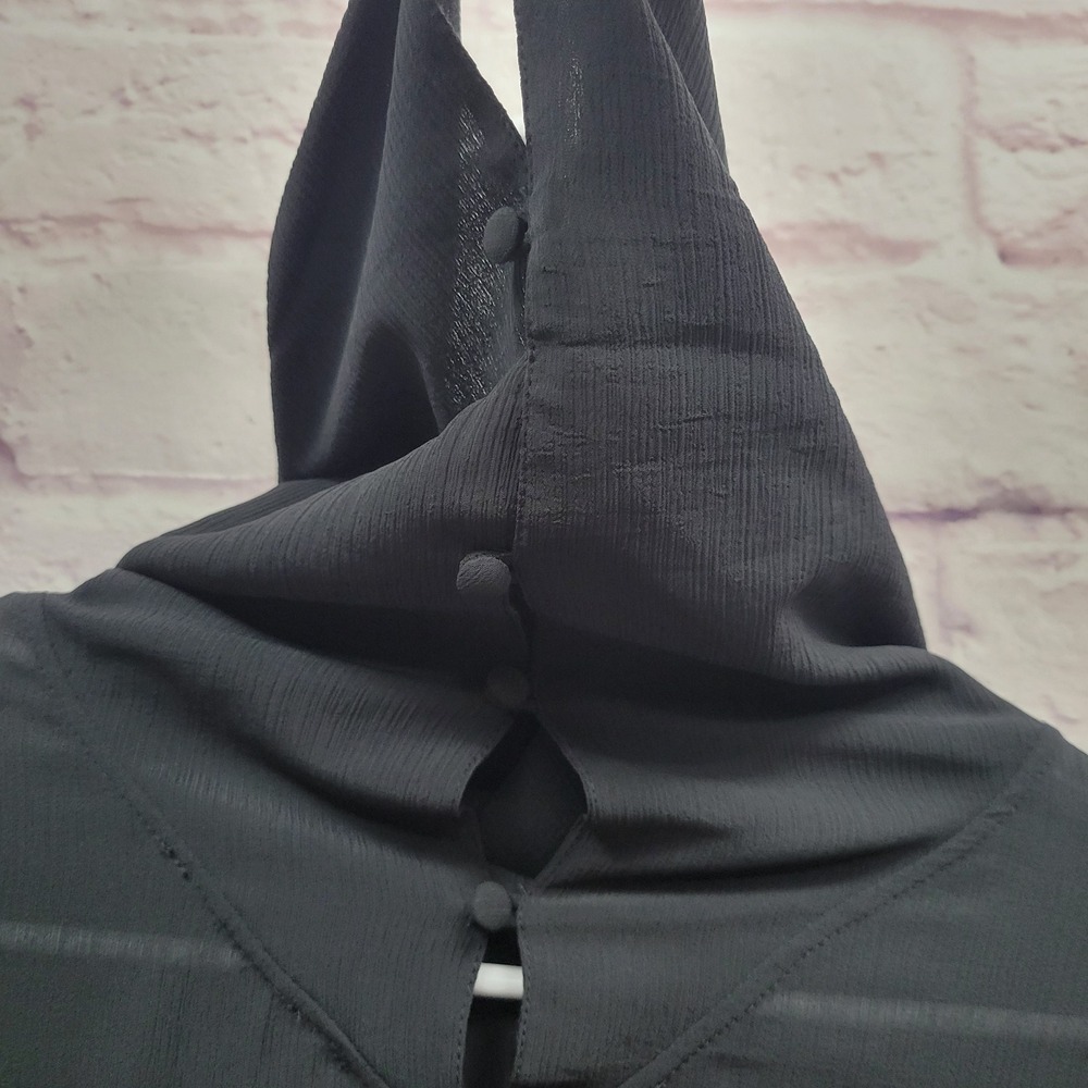 NEW ZARA Beadwork Hem Sheer Cowl Neck Blouse S Black‎ Coquette Whimsigoth Dark - Picture 10 of 11